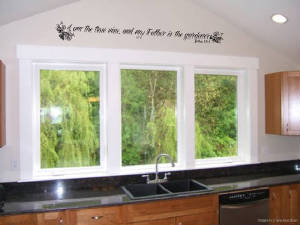kitchen with bible scripture on wall